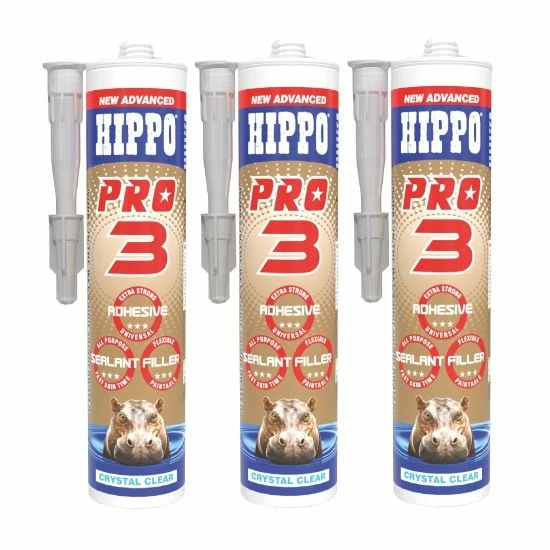 HIPPO PRO 3 ADHESIVE SEALANT AND FILLER TRIPLE PACK CLEAR